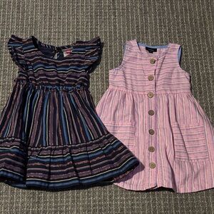Girls Dress Bundle - Navy and Pink with iridescent thread Stripes